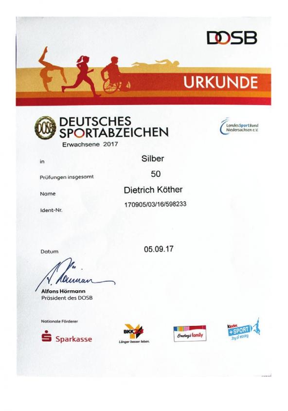 Beurkundet: das 50. Sportabzeichen. Beurkundet: das 50. Sportabzeichen.