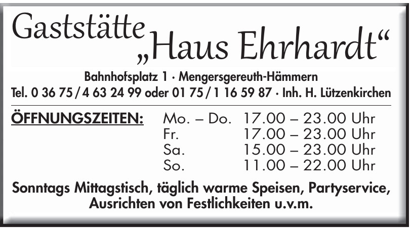 Gaststätte „Haus Ehrhardt“ Gaststätte „Haus Ehrhardt“