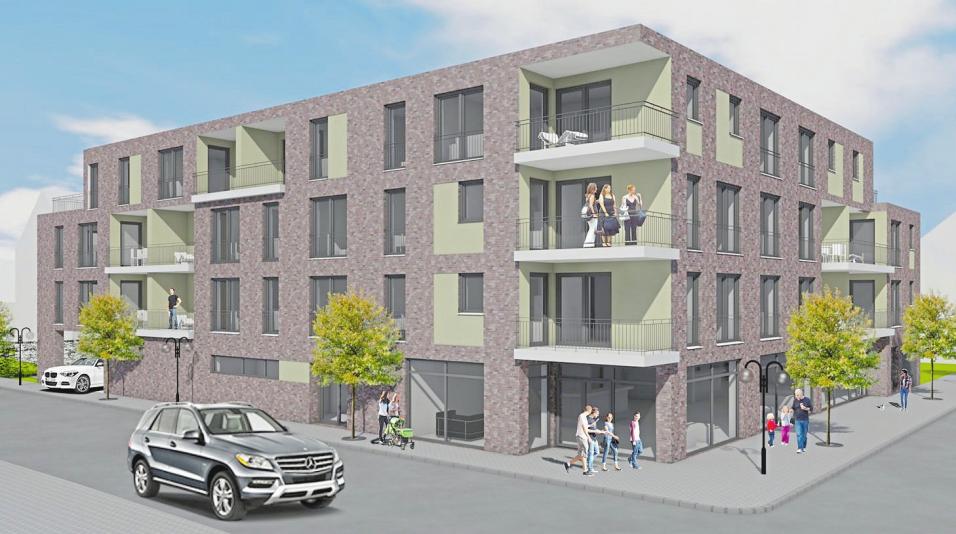 In Innenstadtnähe: Die VR-Bank startet mit der Vermarktung ihres Bauvorhabens „Stadtkern-Wohnen“ an der Ecke Münsterstraße/Hermann-Hölscher-Straße. Visualisierung: h2-Architekten