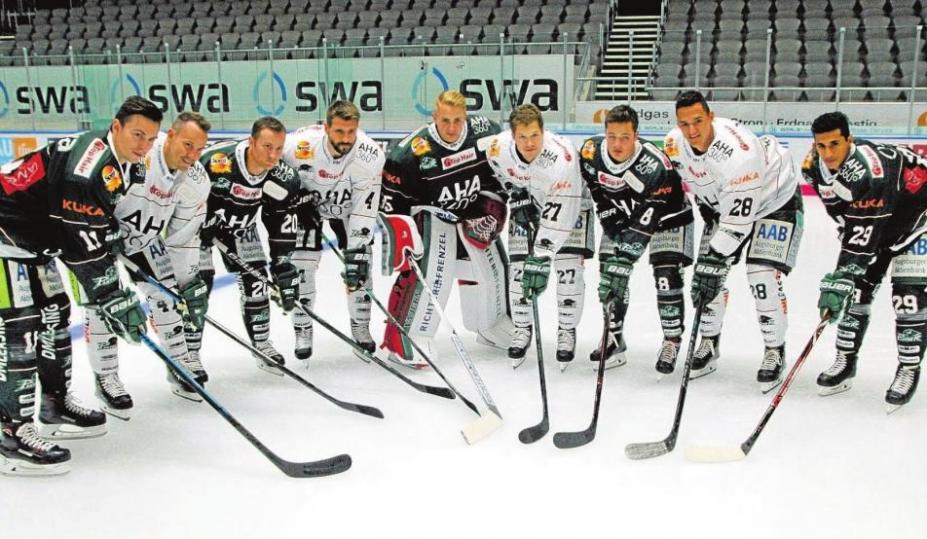 Die neun Neuzugänge der Panther sind heiß auf die neue Spielzeit (von links): Adam Payerl, Christoph Ullmann, Patrick McNeill, Henry Haase, Markus Keller, Matt Fraser, Tim Bullnheisiner, John Rogl und Sahir Gill. Foto: Augsburger Panther Die neun Neuzugänge der Panther sind heiß auf die neue Spielzeit (von links): Adam Payerl, Christoph Ullmann, Patrick McNeill, Henry Haase, Markus Keller, Matt Fraser, Tim Bullnheisiner, John Rogl und Sahir Gill. Foto: Augsburger Panther