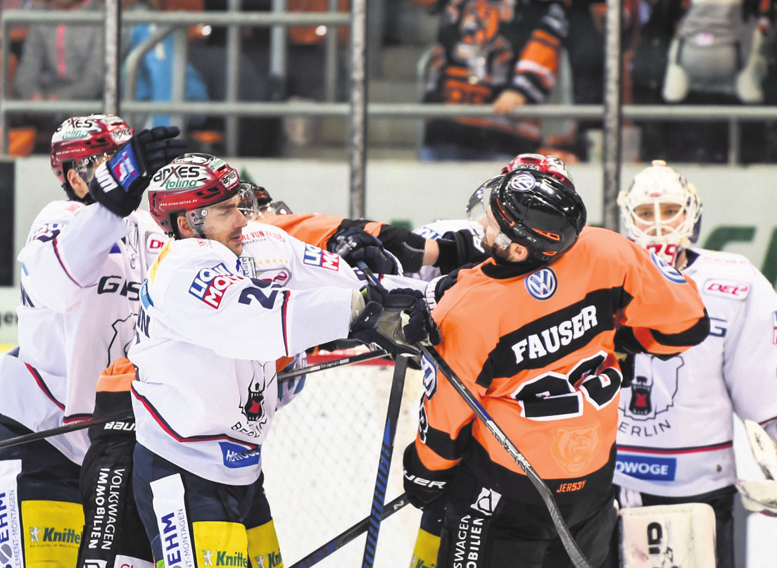Gegen Berlin konnten die Grizzlys sich nach einer hitzigen Partie (das Foto zeigt eine Rauferei zwischen Micki DuPont und Gerrit Fauser) durchsetzen, gegen die Schwenninger Wild Wings stand es am Ende 2:3 aus Sicht der Wolfsburger. Am 2. Weihnachtstag sind die Krefelder Pinguine zu Gast. Foto: Citypress24 Gegen Berlin konnten die Grizzlys sich nach einer hitzigen Partie (das Foto zeigt eine Rauferei zwischen Micki DuPont und Gerrit Fauser) durchsetzen, gegen die Schwenninger Wild Wings stand es am Ende 2:3 aus Sicht der Wolfsburger. Am 2. Weihnachtstag sind die Krefelder Pinguine zu Gast. Foto: Citypress24