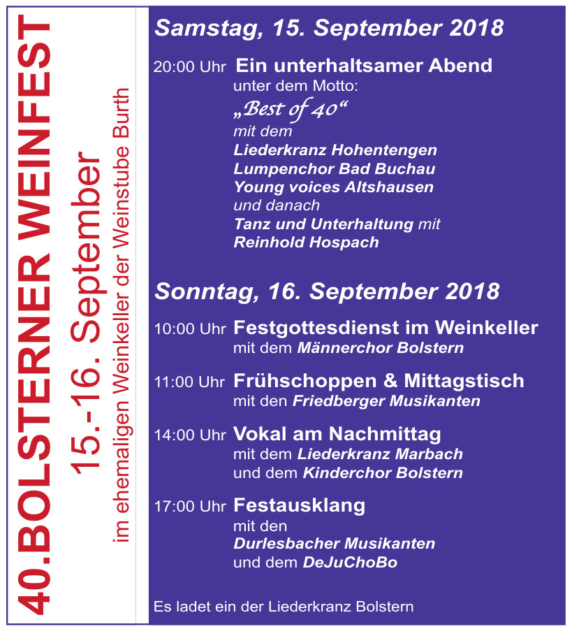40. Bolsterner Weinfest