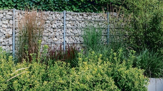 Sichtschutz und gleichzeitiges gestalterisches Element im Garten – Gabionen.