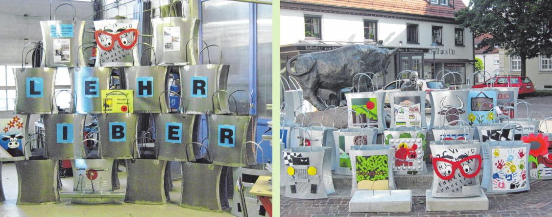 Die Blumentaschen in ihrer vollen Pracht. Sie wurden auf dem Marktplatz in Ochsenhausen offiziell übergeben. FOTOS PRIVAT