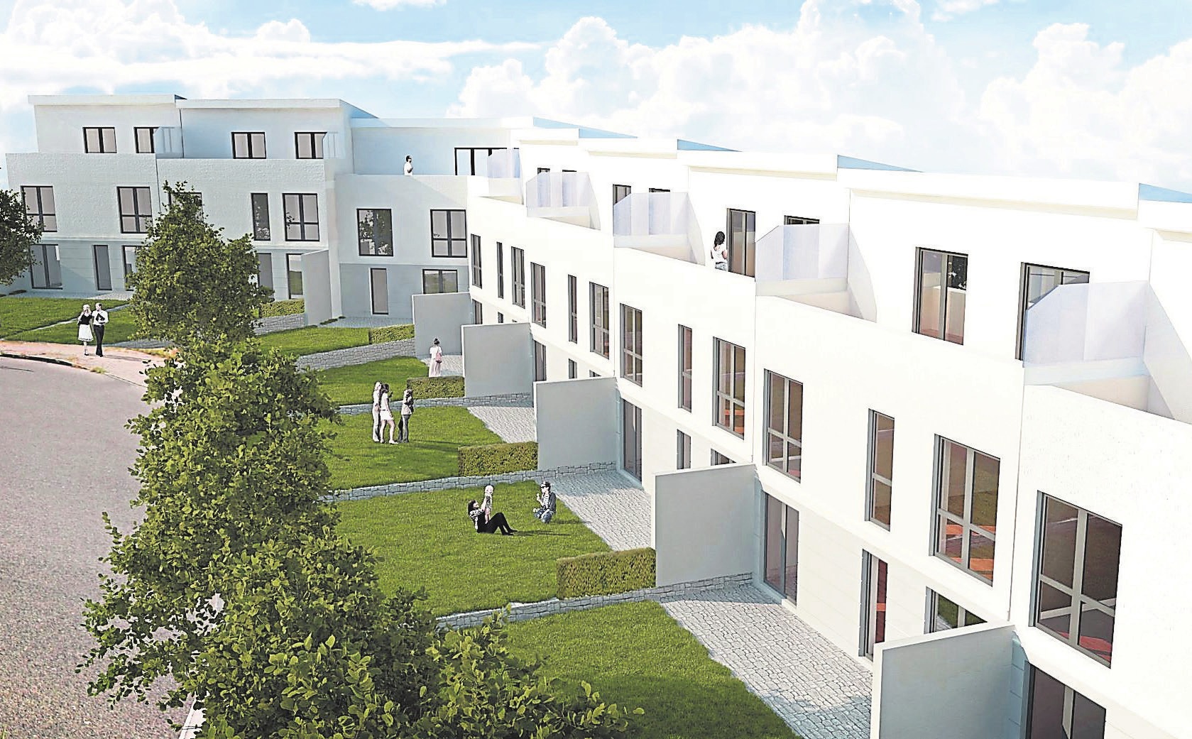 Die Zukunft und der momentane Zustand: An der Dr.-Else-Heidegger-Straße entstehen neun Reihenhäuser, die allesamt über eigenen Garten, Terrasse und sogar eine Dachterrasse verfügen. Fotos: Heumann, Ademaj GmbH