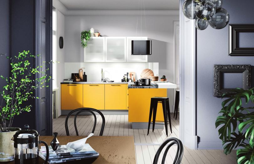 Gute Laune: Die bekommt man bereits am Morgen in dieser Singleküche in fröhlichem Gelb  Foto: AMK