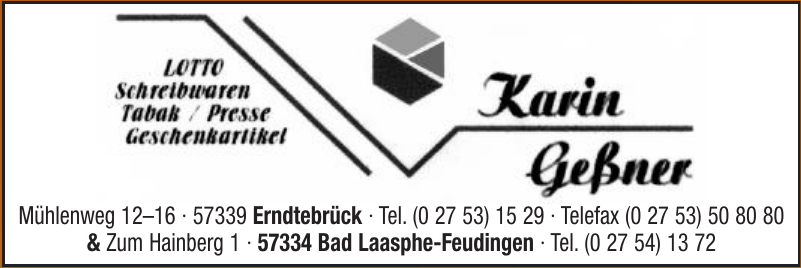 Karin Geßner Lotto, Schreibwaren, Tabek / Presse, Geschenkartikel Karin Geßner Lotto, Schreibwaren, Tabek / Presse, Geschenkartikel