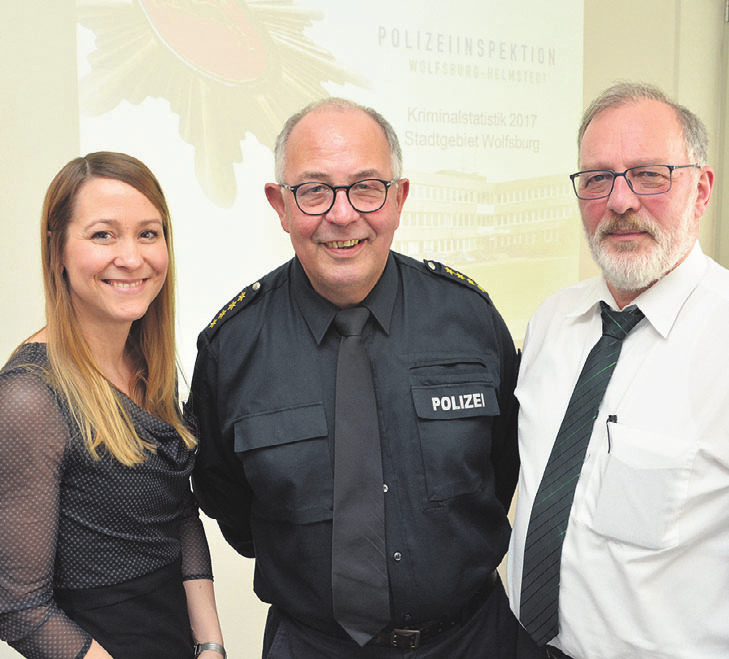 Kripo-Leiterin Imke Krysta, Wolfsburgs Polizeichef Olaf Gösmann und Christian Bauch (von links) vom Zentralen Kriminaldienst stellten die aktuelle Kriminalitätsstatistik vor. Kripo-Leiterin Imke Krysta, Wolfsburgs Polizeichef Olaf Gösmann und Christian Bauch (von links) vom Zentralen Kriminaldienst stellten die aktuelle Kriminalitätsstatistik vor.