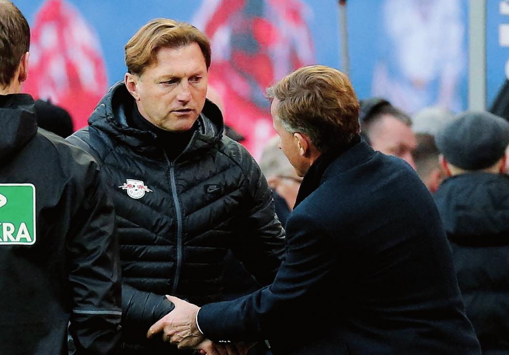 Glückwunsch: Ralph Hasenhüttl gratuliert Andries Jonker zu dessen erstem VfL-Bundesliga-Sieg.