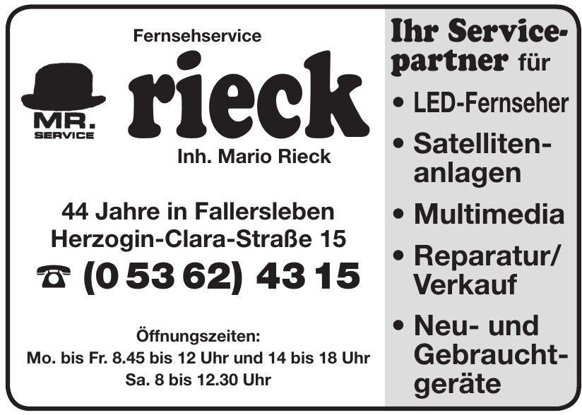 Fernsehservice Rieck Inh. Mario Rieck e.K. Fernsehservice Rieck Inh. Mario Rieck e.K.