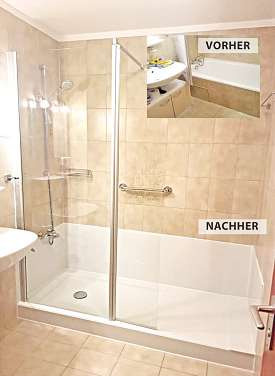 Fast bodeneben kann die Dusche sicher betreten werden. Die Form der Duschabtrennung hängt dabei vom Raum und den persönlichen Wünschen ab Foto: djd/Tecnobad Deutschland
