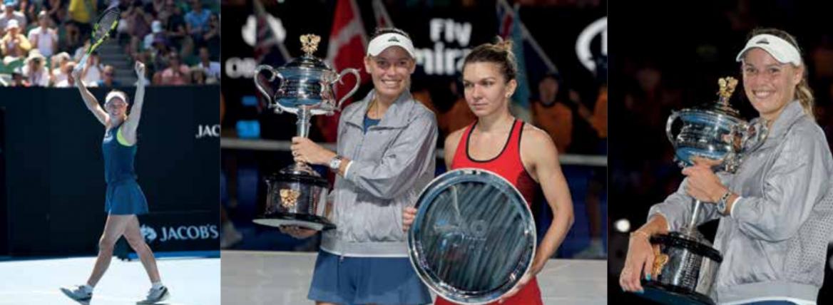 Caroline Wozniaki, Grand Slam Titel Nr. 1, gegen Simona Halep. (Foto: Jürgen Hasenkopf)