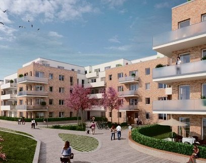 In der Denickestraße errichtet die SAGA 339 öffentlich geförderte Wohnungen, die bereits in diesem Herbst fertiggestellt sein sollen  Visualisierung: AIT Architektur- und Ingenieurbüro Holger Trumpf