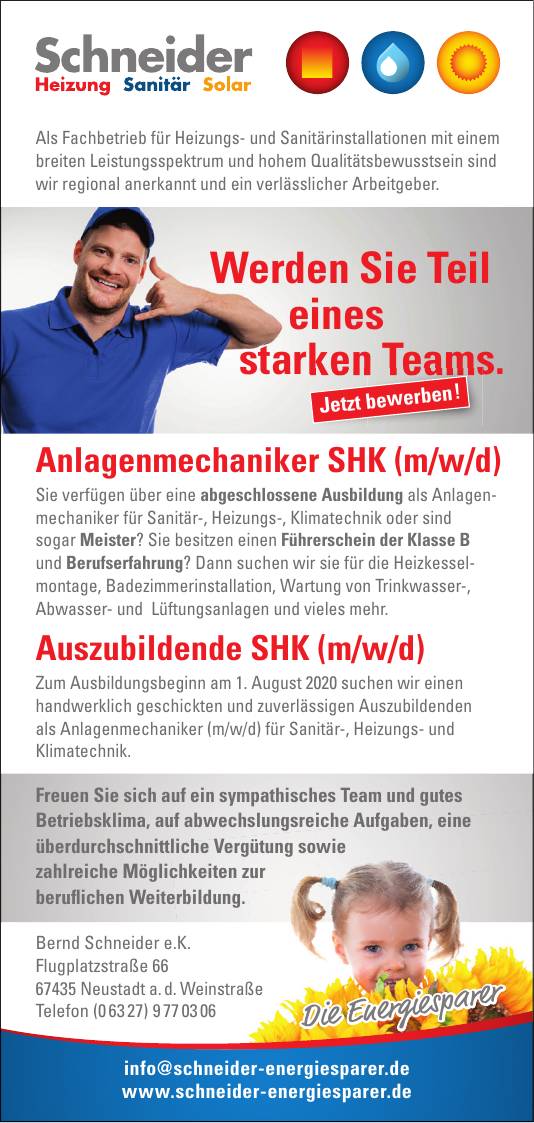 Anlagenmechaniker SHK (m/w/d),Auszubildende SHK (m/w/d)