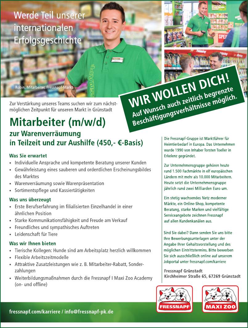 Mitarbeiter M W D Zur Warenverraumung Fressnapf Grunstadt
