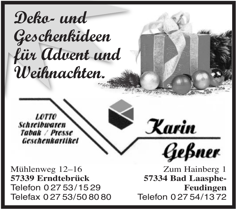 Karin Geßner Lotto, Schreibwaren, Tabek / Presse, Geschenkartikel Karin Geßner Lotto, Schreibwaren, Tabek / Presse, Geschenkartikel