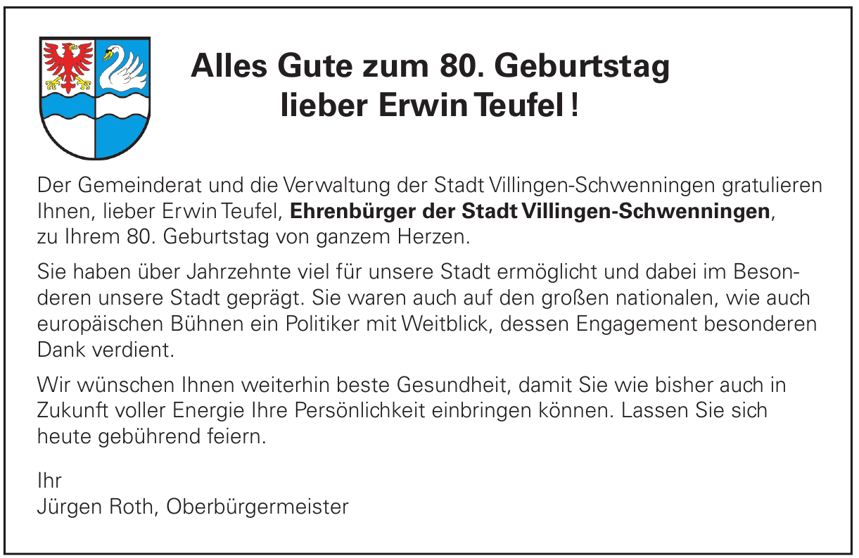 Stadt Villingen-Schwenninge Stadt Villingen-Schwenninge