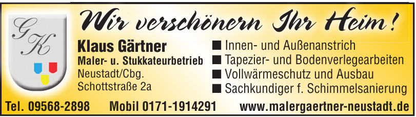 Klaus Gärtner Maler- u. Stukkateurbetrieb Klaus Gärtner Maler- u. Stukkateurbetrieb