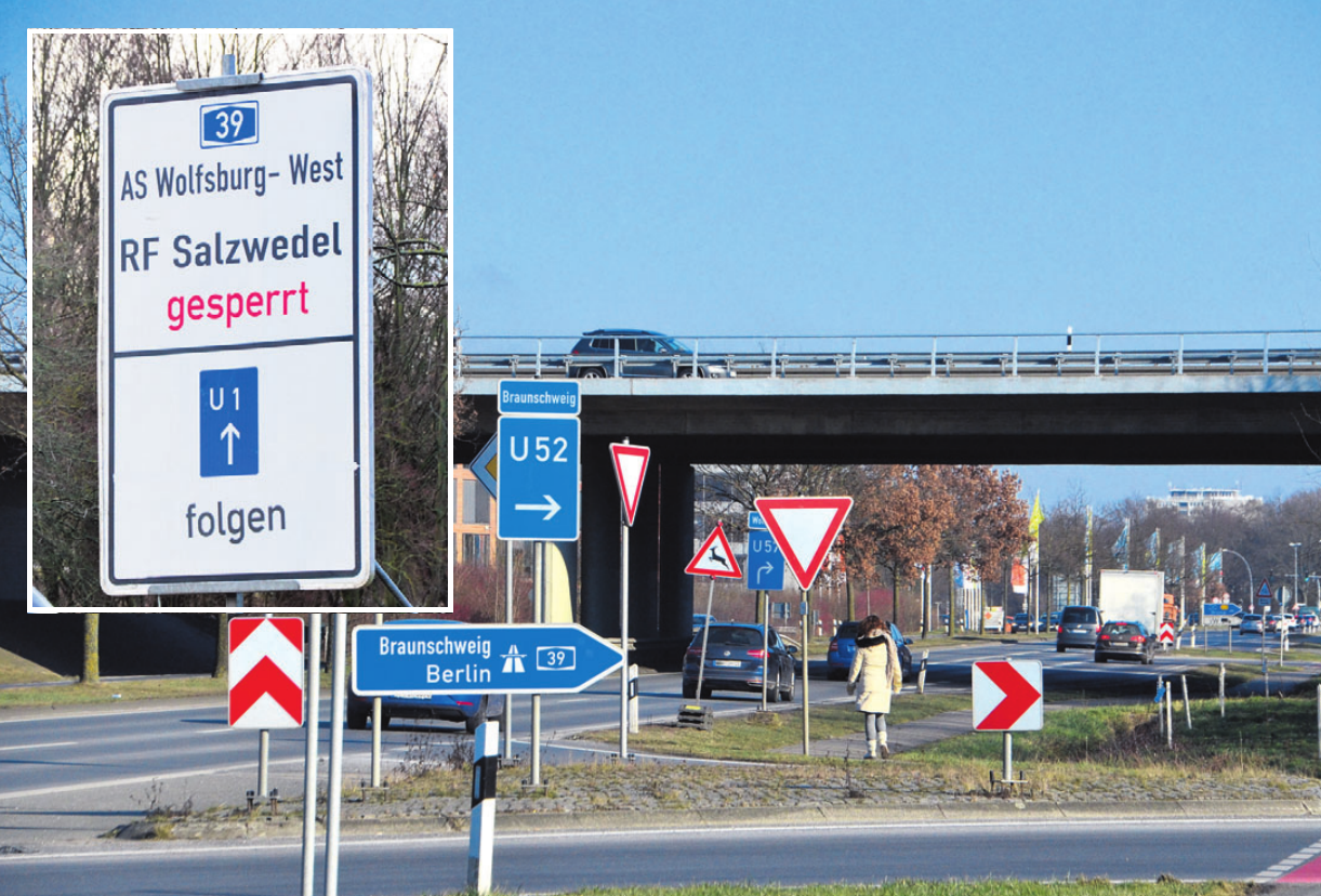 Im Zuge des Brückenabrisses an der Heinrich-Nordhoff-Straße wird die Auffahrt Wolfsburg-West gesperrt (kleines Foto: of). Archivfoto: ph Im Zuge des Brückenabrisses an der Heinrich-Nordhoff-Straße wird die Auffahrt Wolfsburg-West gesperrt (kleines Foto: of). Archivfoto: ph