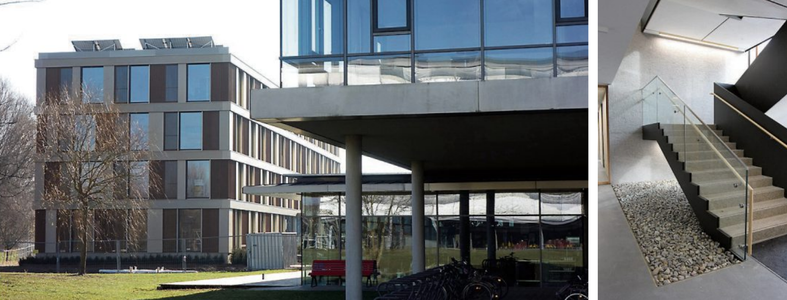 Der Erweiterungsbau ist nicht mit dem Hauptgebäude verbunden, Besucher erreichen das neue Gebäude über die Glashalle im Hauptgebäude. Fliesen, Kiesel und Terrazzo: Das Material Stein dominiert im Treppenaufgang. Der Erweiterungsbau ist nicht mit dem Hauptgebäude verbunden, Besucher erreichen das neue Gebäude über die Glashalle im Hauptgebäude. Fliesen, Kiesel und Terrazzo: Das Material Stein dominiert im Treppenaufgang.