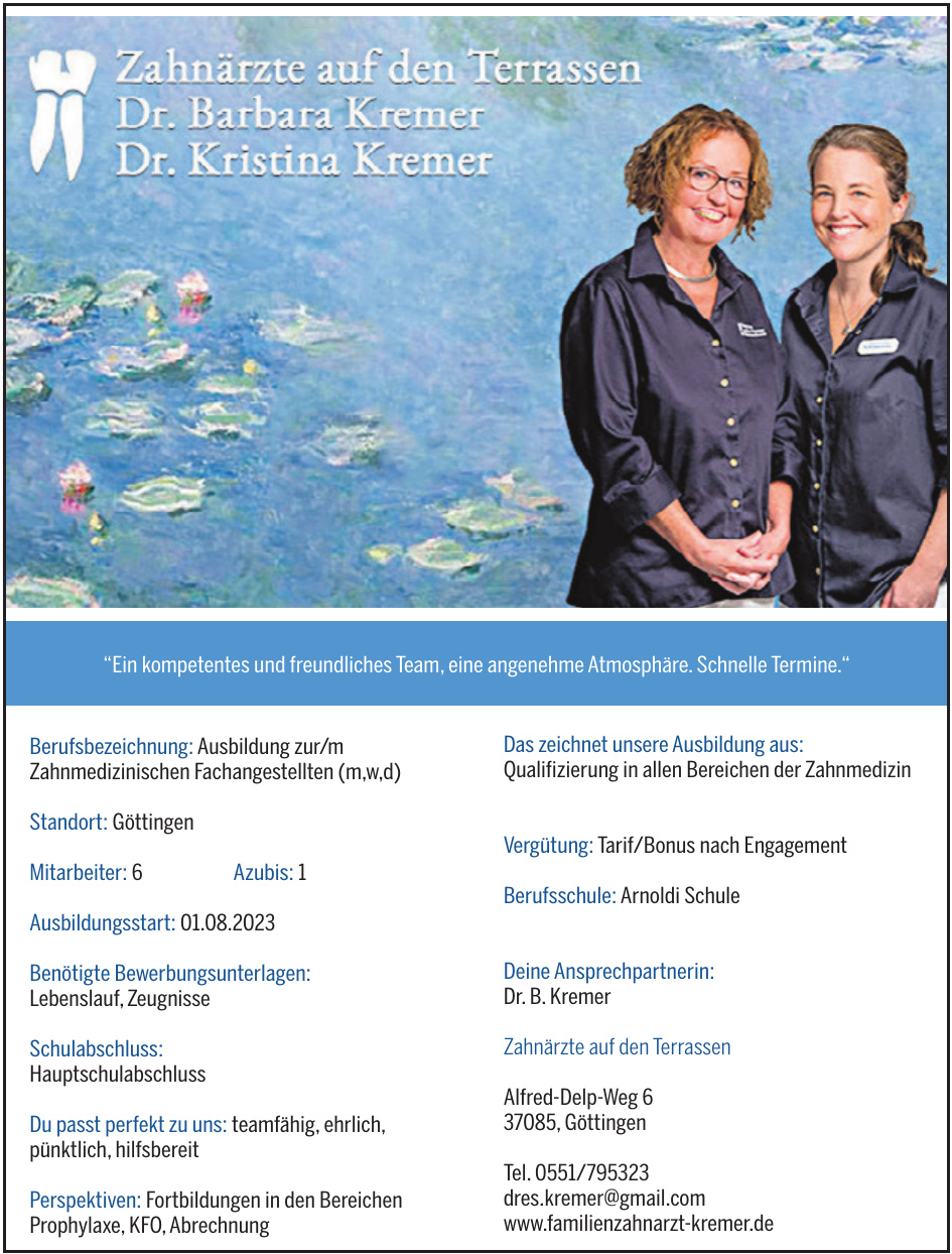 Zähnärzte auf den Terrassen - Dr. Barbara Kremer und Dr. Kristina Kremer