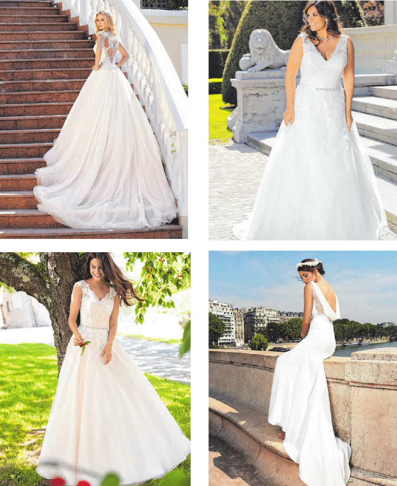Einmal wie eine Prinzessin aussehen, das ist 2019 auch mit der geradlinigen A-Line möglich. Opulent, mit Rückenausschnitt, von schlicht bis verspielt, die aktuelle Mode ist für jede Figur geeignet. FOTOS: LADYBIRD (BEIDE OBEN), KLEEMEIER (U.L.), CYMBELINE (U.R.) Einmal wie eine Prinzessin aussehen, das ist 2019 auch mit der geradlinigen A-Line möglich. Opulent, mit Rückenausschnitt, von schlicht bis verspielt, die aktuelle Mode ist für jede Figur geeignet. FOTOS: LADYBIRD (BEIDE OBEN), KLEEMEIER (U.L.), CYMBELINE (U.R.)