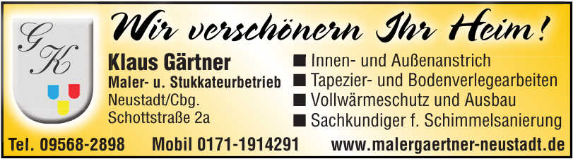 Klaus Gärtner Maler- u. Stukkateurbetrieb Klaus Gärtner Maler- u. Stukkateurbetrieb