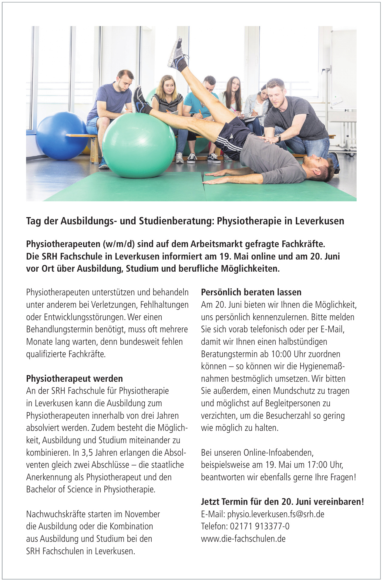 Die SRH Fachschule in Leverkusen - Physiotherapie in Leverkusen Die SRH Fachschule in Leverkusen - Physiotherapie in Leverkusen