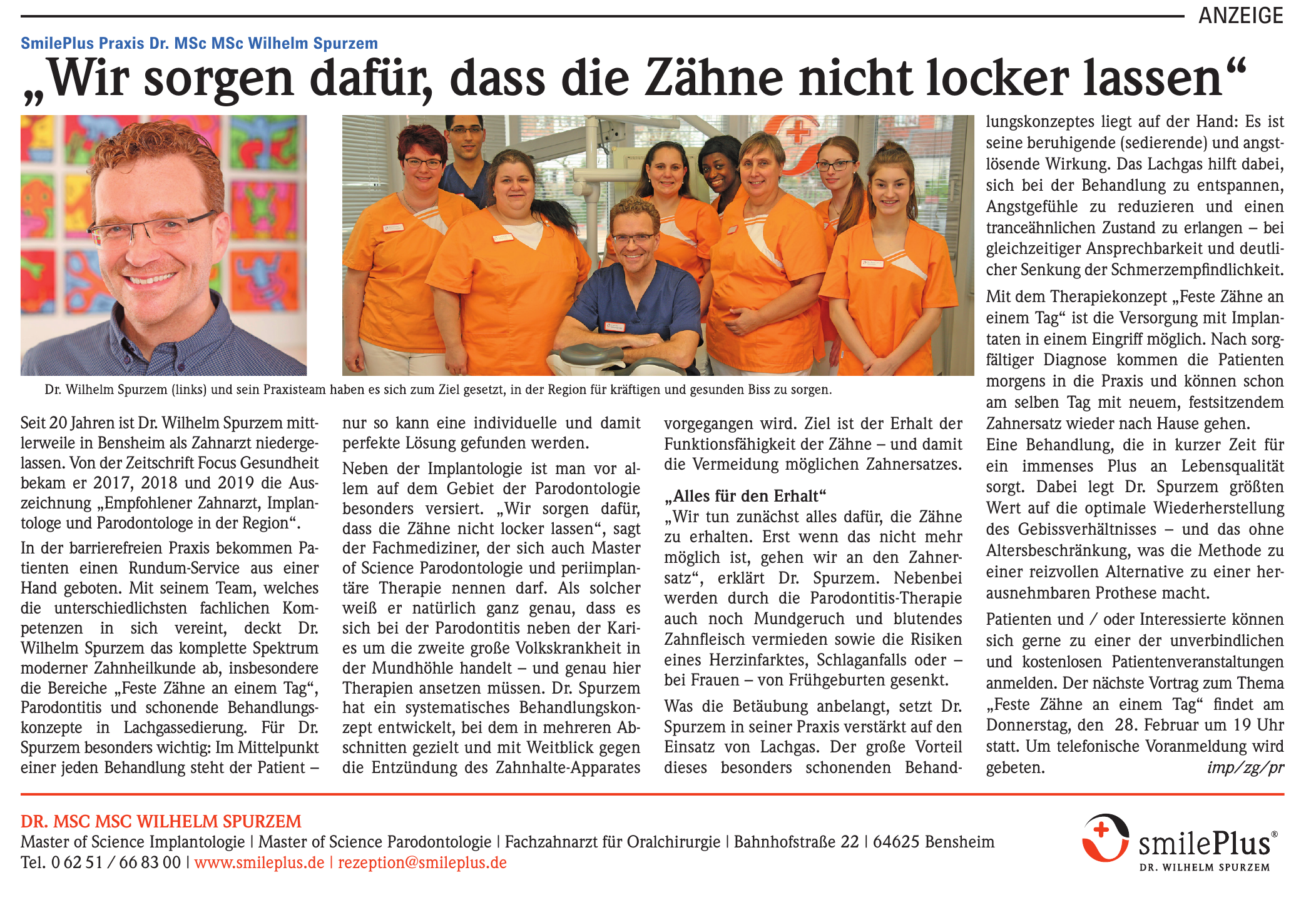SmilePlus Praxis Dr. MSc MSc Wilhelm Spurzem SmilePlus Praxis Dr. MSc MSc Wilhelm Spurzem