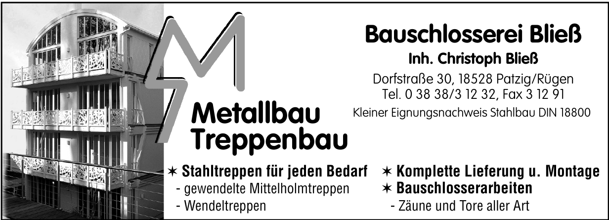 Metallbau Treppenbau Bauschlosserei Bließ Metallbau Treppenbau Bauschlosserei Bließ