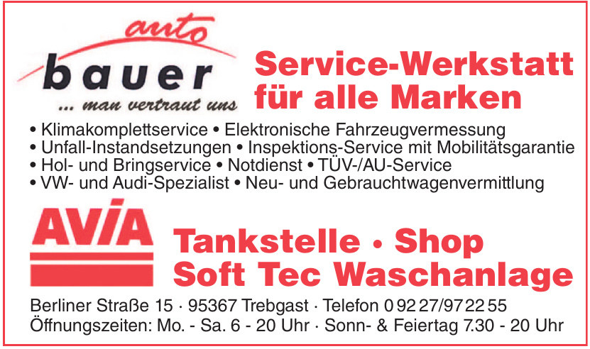 Auto Bauer Service-Werkstatt - Avia Tankstelle, Shop