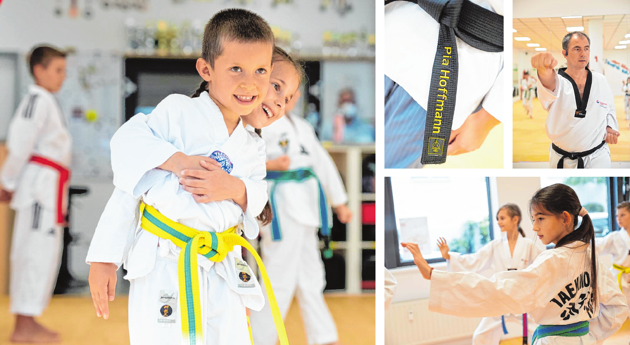 Der Taekwondo-Verein Bergstraße bietet Trainingseinheiten für Kinder, Jugendliche und Erwachsene an. Rechts oben Trainer Carsten Gauger. | Bilder: Thomas Neu