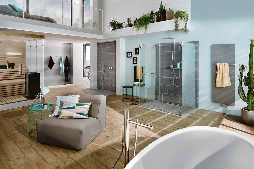 Urlaubsfeeling zuhause: Das komfortable Badezimmer lädt zum Träumen ein. Die luxuriöse Duschabtrennung wurde individuell gestaltet. Foto: Kermi/akz-o