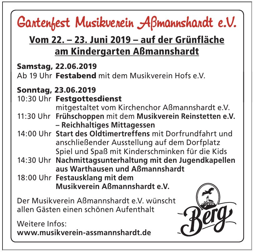 Gartenfest Musikverein Aßmannshardt e.V. Gartenfest Musikverein Aßmannshardt e.V.