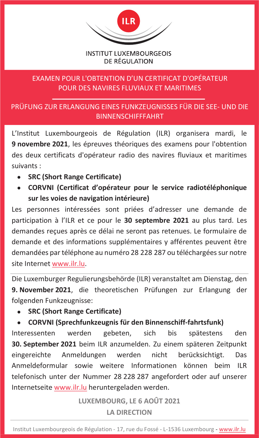 Institut Luxembourgeois de Régulation Institut Luxembourgeois de Régulation
