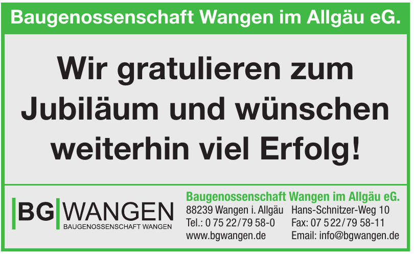 Baugenossenschaft Wangen im Allgäu eG. Baugenossenschaft Wangen im Allgäu eG.
