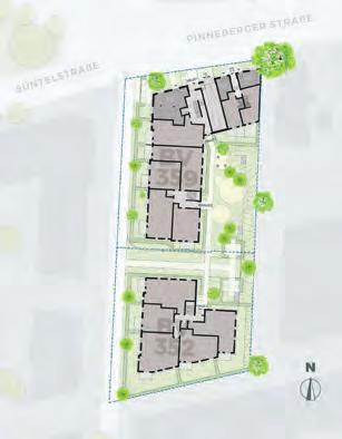 Die Karte zeigt Anordnung und Lage der Neubauten an der Pinneberger Straße in Schnelsen