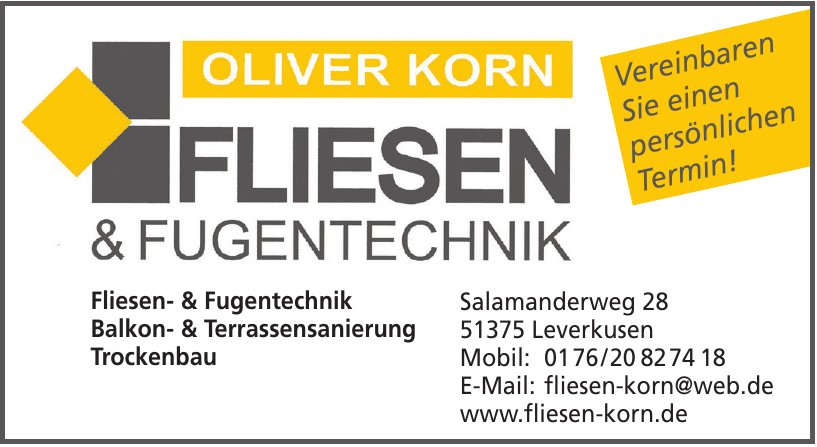 Oliver Korn Fliesen & Fugentechnik Oliver Korn Fliesen & Fugentechnik