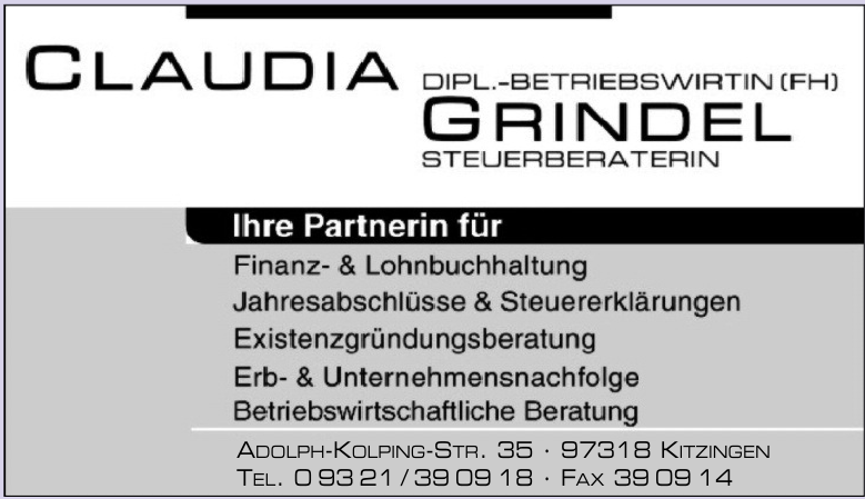 Dipl.-Betriebswirtin (FH) Steuerberaterin Claudia Grindel Dipl.-Betriebswirtin (FH) Steuerberaterin Claudia Grindel