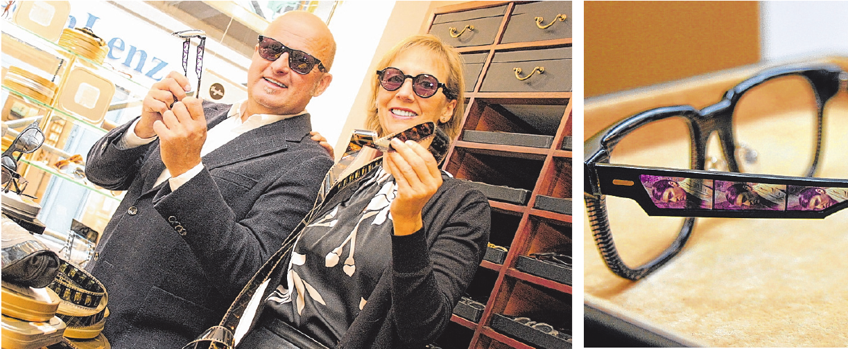 Bei Rheingans zeigenWolfgang Reckzeh und Kathrin Curth von Colibri (li.) die Cinematiq Eyewear Kollektion. In diesen Designerbrillen sind Momente der Filmgeschichte festgehalten (re.). FOTOS: CP Bei Rheingans zeigenWolfgang Reckzeh und Kathrin Curth von Colibri (li.) die Cinematiq Eyewear Kollektion. In diesen Designerbrillen sind Momente der Filmgeschichte festgehalten (re.). FOTOS: CP