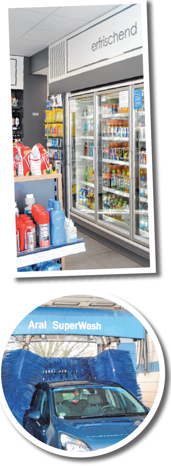Kühltheke und Shop-Bereich, moderne Waschanlage Kühltheke und Shop-Bereich, moderne Waschanlage