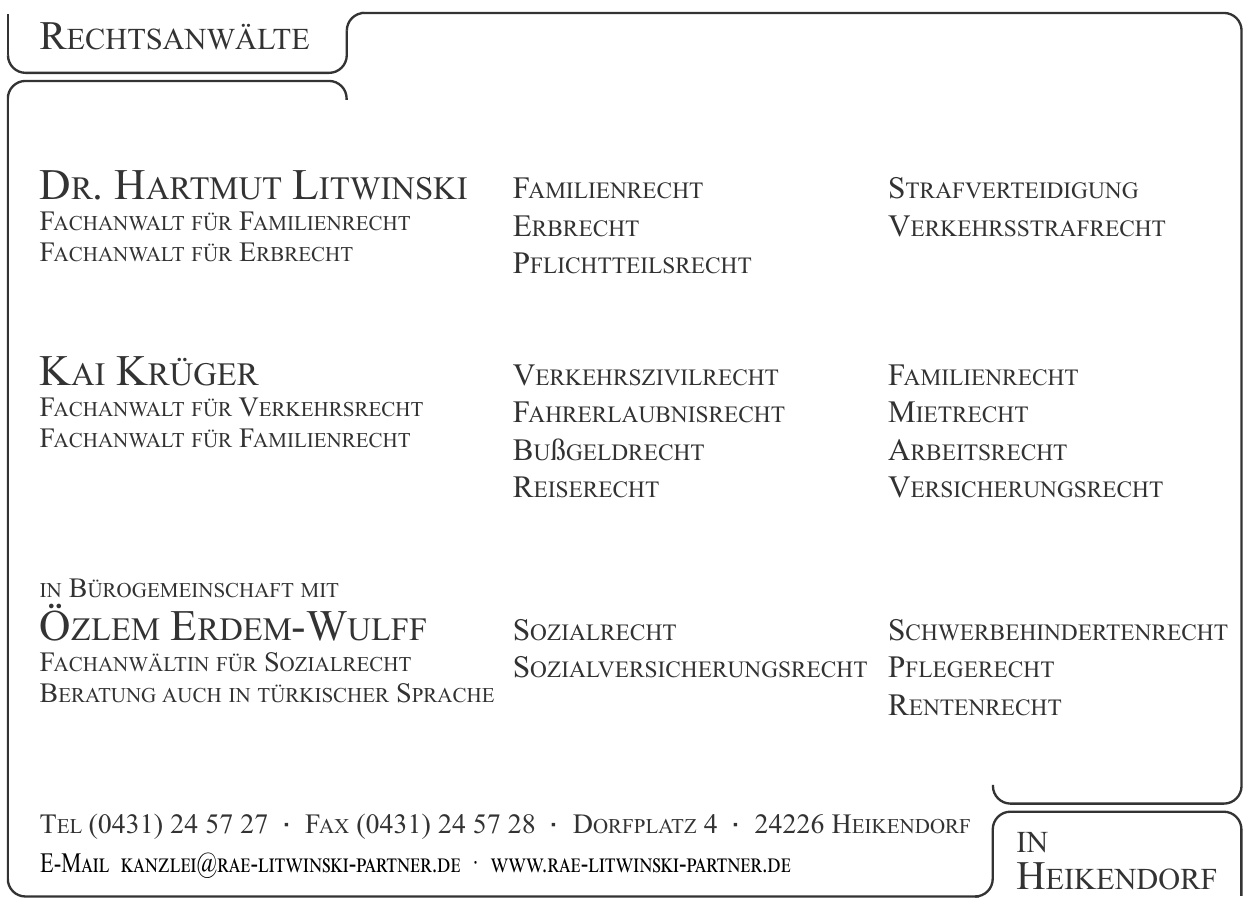 Rechtsanwälte Dr. Hartmut Litwinski, Kai Krüger, Özlem Erdem-Wulff