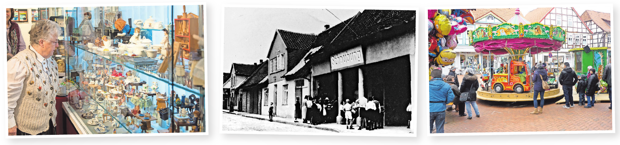 Kleine Bilder von links nach rechts: Die Besucher können sich außergewöhnliche Sammlungen in der Ausstellung im Stadtmuseum und eine Kinoschau in der KulturWerkStadt ansehen. Für Kinder steht auch ein Karussell bereit. Kleine Bilder von links nach rechts: Die Besucher können sich außergewöhnliche Sammlungen in der Ausstellung im Stadtmuseum und eine Kinoschau in der KulturWerkStadt ansehen. Für Kinder steht auch ein Karussell bereit.