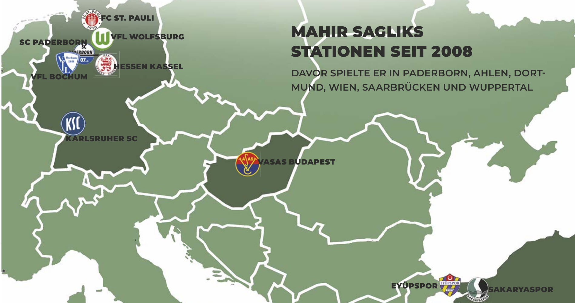 Mahir Sagliks Stationen seit 2008. Davor spielte er in Paderborn, Ahlen, Dortmund, Wien, Saarbrücken und Wuppertal.