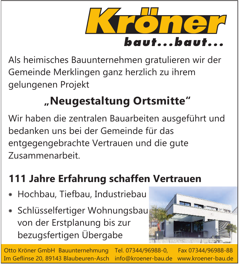 Otto Kröner GmbH Bauunternehmung Blaubeuren-Asch Otto Kröner GmbH Bauunternehmung Blaubeuren-Asch