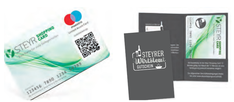 Die Steyr Shopping Card und der Wirtsleut-Gutschein (Ecker) Foto: Ecker
