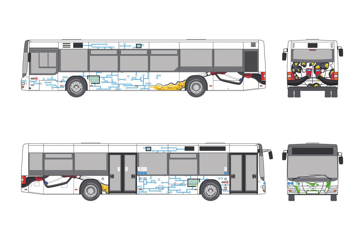 Richard-Riemerschmid-Berufskolleg, Klasse AS301 – Gestaltungstechnik: Der bildliche Anfang ist auf dem Heck des Busses, er zeigt die aktuelle Situation einer dunklen, zerstörten Erde. Die Zapfsäulen sind direkt mit der Erde verbunden, das Benzin kommt aus der Erde und fließt schädigend in sie zurück. Eine bessere Zukunft wird aber von Alternativen geprägt, deshalb: „E-Mobilität“ Richard-Riemerschmid-Berufskolleg, Klasse AS301 – Gestaltungstechnik: Der bildliche Anfang ist auf dem Heck des Busses, er zeigt die aktuelle Situation einer dunklen, zerstörten Erde. Die Zapfsäulen sind direkt mit der Erde verbunden, das Benzin kommt aus der Erde und fließt schädigend in sie zurück. Eine bessere Zukunft wird aber von Alternativen geprägt, deshalb: „E-Mobilität“