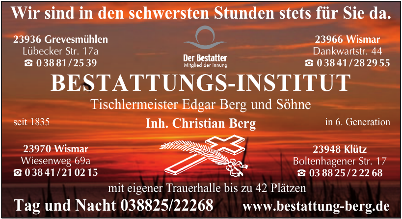 Bestattungs-Institut - Tischlermeister Edgar Berg und Söhne Bestattungs-Institut - Tischlermeister Edgar Berg und Söhne