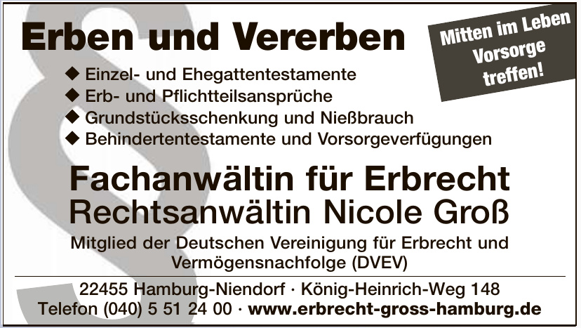 Fachanwältin für Erbrecht Rechtsanwältin Nicole Groß