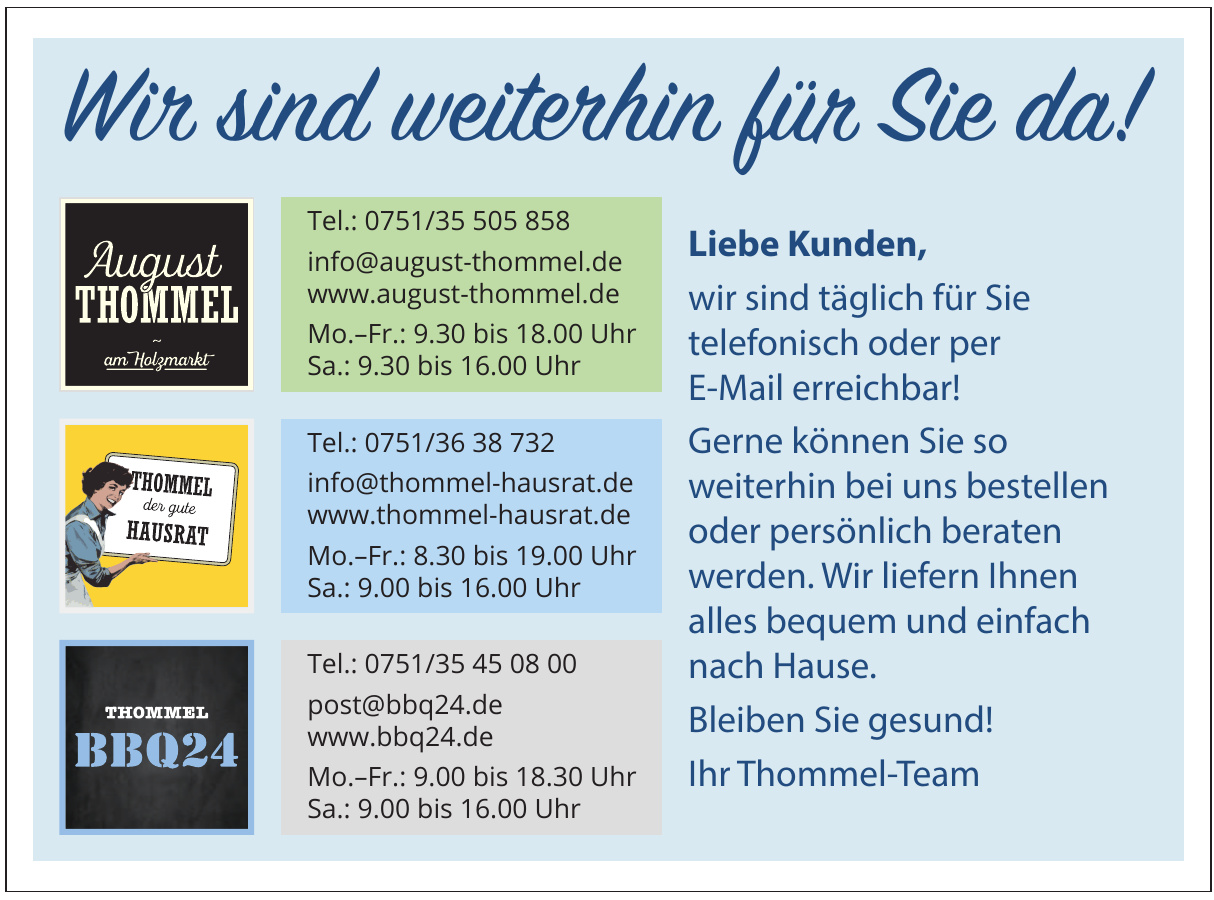 Wi sind weitehin für Sie da! Wi sind weitehin für Sie da!